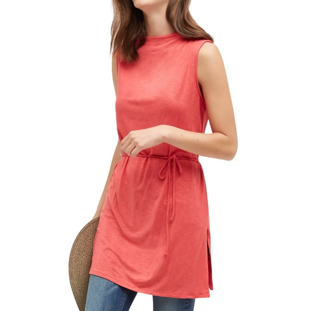 Anthropologie Dolan NEW Fina Waist Tie Coral Red Sleeveless Side Slit Tunic Top